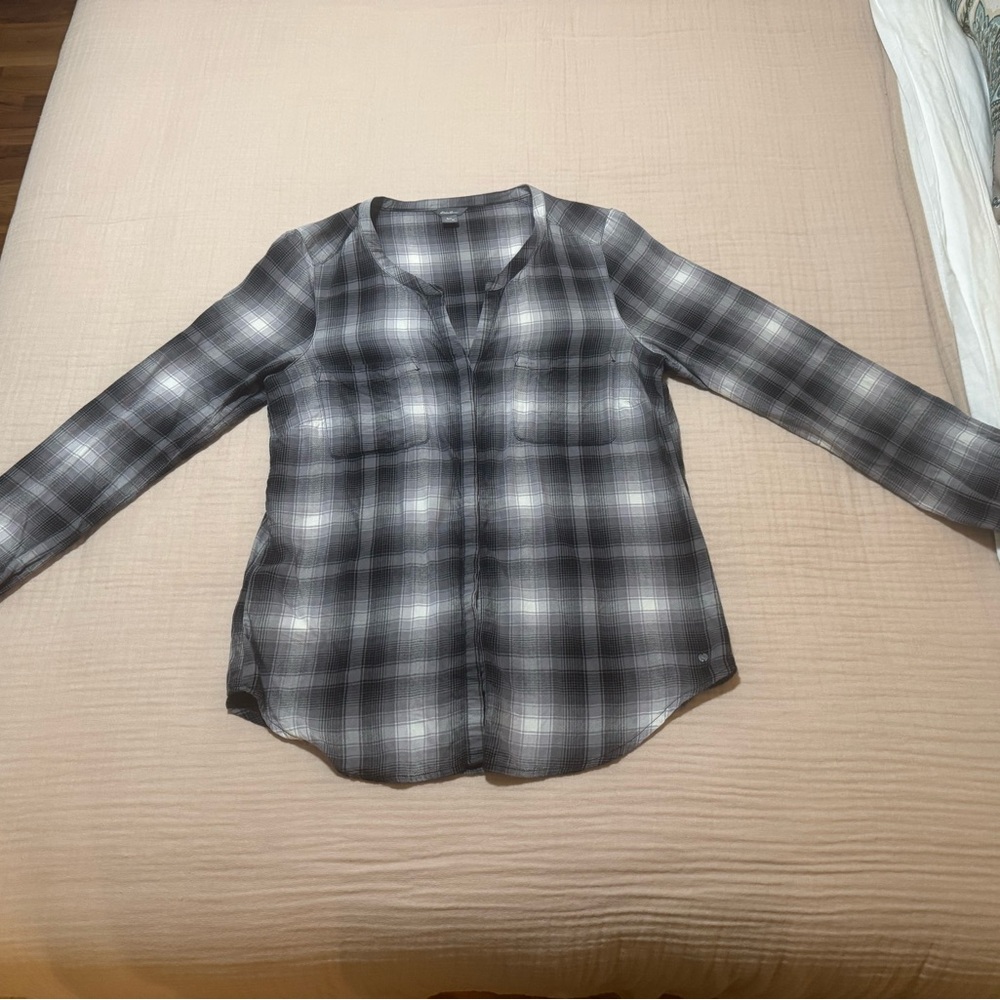 Eddie Bauer Black and Gray Plaid Button-Up Shirt